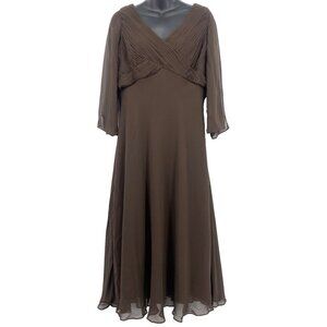 Coldwater Creek Women Dress 16 Brown Midi Shift Occasion Chiffon 3/4 Sleeve New